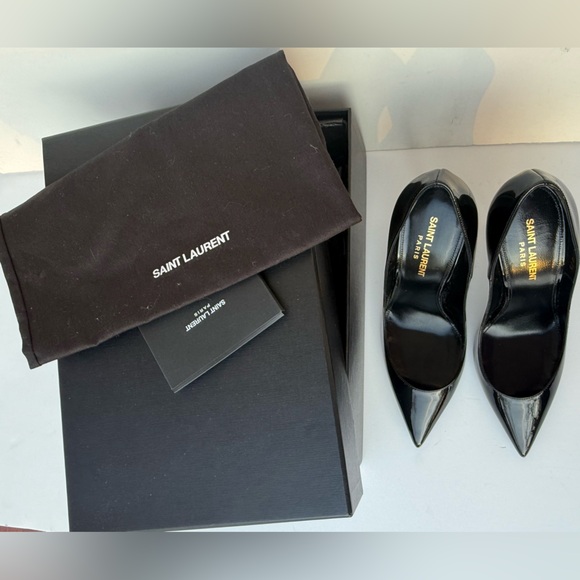 Authentic Saint Laurent Anja 105 Black Patent Leather Pumps Size 7.5 - Picture 3 of 14